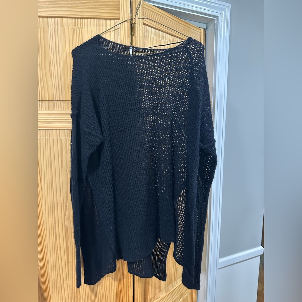 Free People Black Open-Knit Sweater
